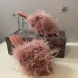 Jeffery Campbell pink feather heels